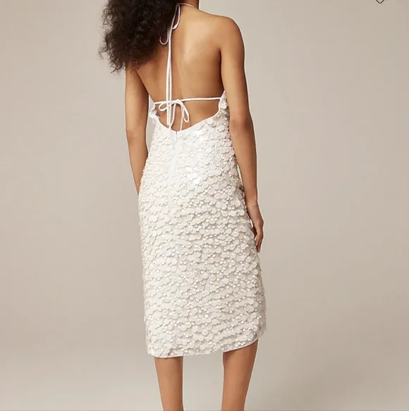 J Crew Collection circle-sequin halter dress $498 Retail Size 00 White